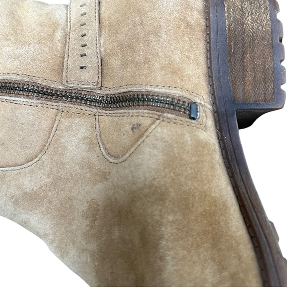 UGG Keppler Chestnut Suede Sheepskin Buckle Moto Short Boots Size US 9.5 Womens - Picture 6 of 10